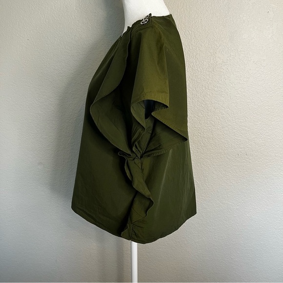 Zara Basic Olive Green Hi-Low Hem Short Sleeve Ruffle Shirt Blouse Size Medium - Picture 8 of 13